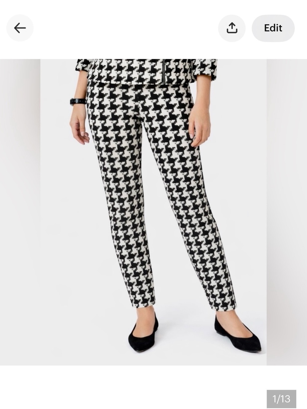 Ellen Tracy Houndstooth Pants Size 12 Black White Stretch Straight Leg